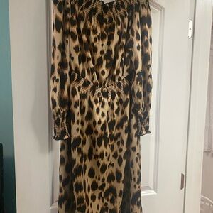 White House Black Market Animal Print Long Sleeve Dress